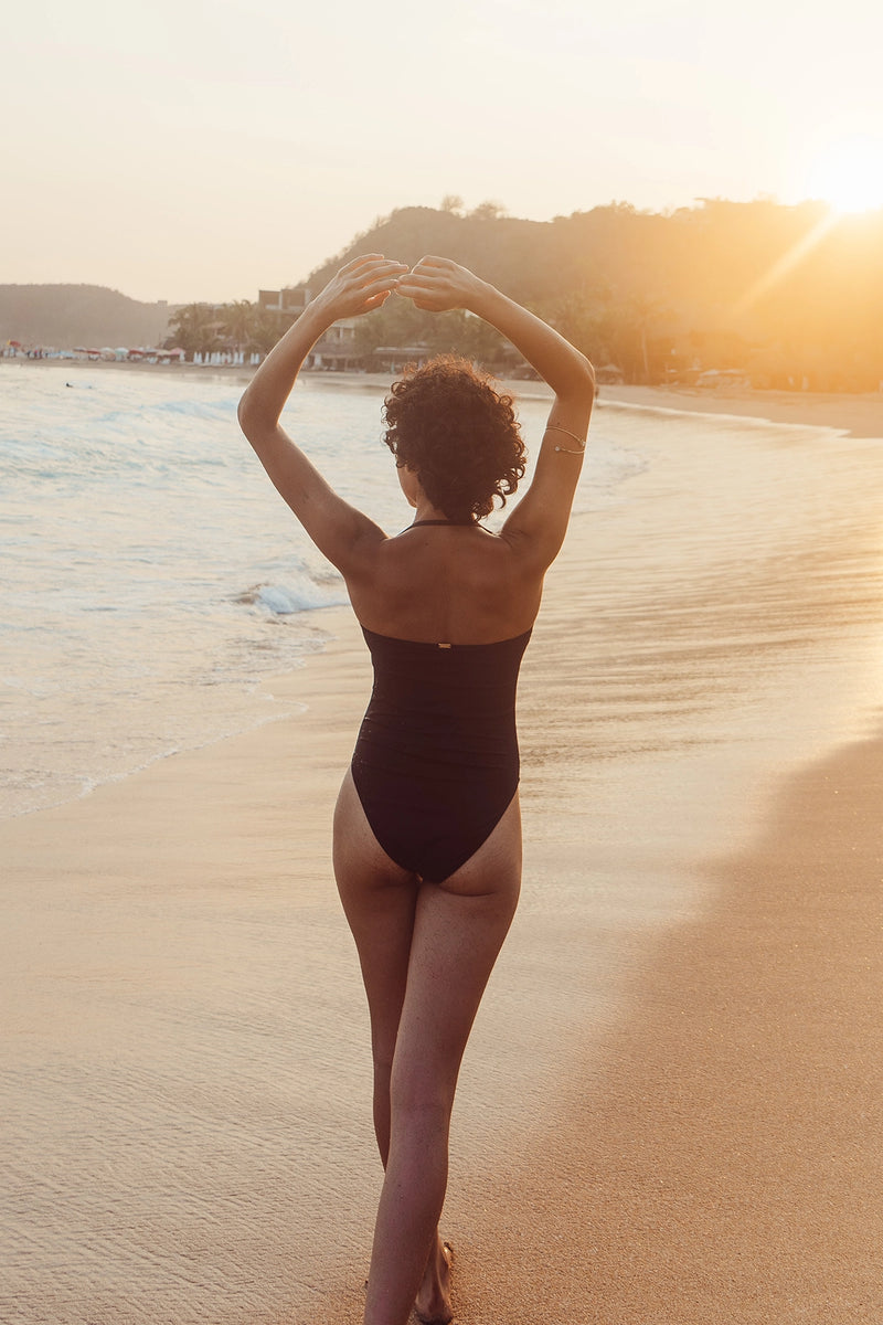 French Riviera Black Ribbed One-Piece Swimsuit