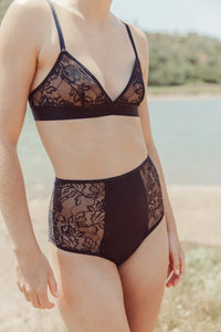 Black Floral Triangle Bra