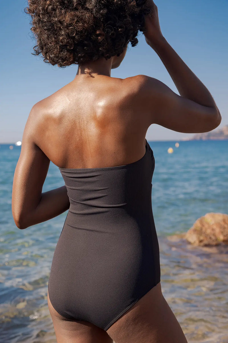 French Riviera Black Ribbed One-Piece Swimsuit