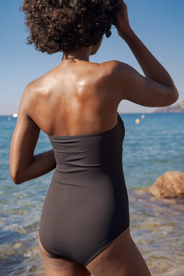 French Riviera Black Ribbed One-Piece Swimsuit