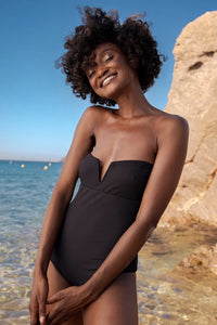 French Riviera Black Ribbed One-Piece Swimsuit