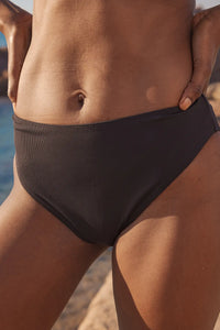 Nérée Black Ribbed Mid-Rise Bikini Brief